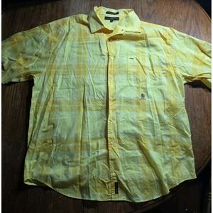 Vintage Tommy Hilfiger Shirt Mens XLarge Yellow Plaid Crest 90s Y2K Camp Preppy